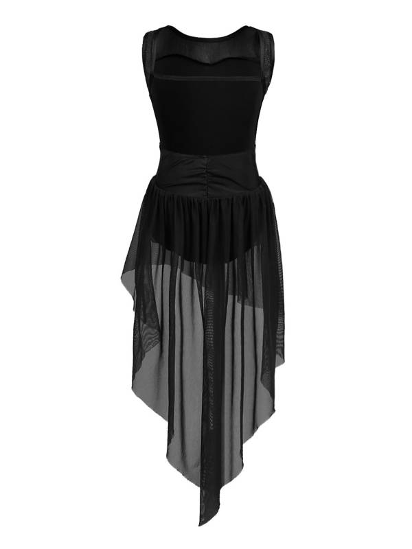 Girls Sleeveless Backless High-low Lyrical Dance Leotard Dress thumb