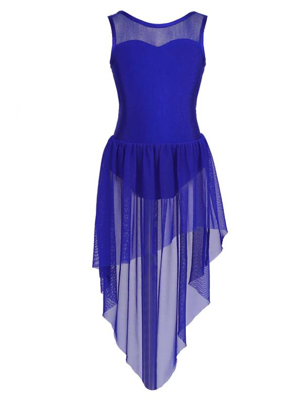 Girls Sleeveless Backless High-low Lyrical Dance Leotard Dress thumb