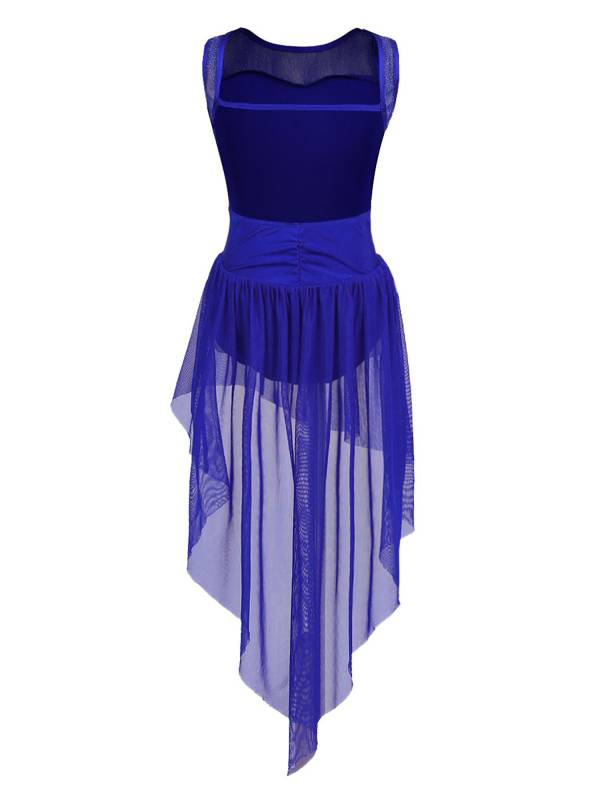 Girls Sleeveless Backless High-low Lyrical Dance Leotard Dress thumb