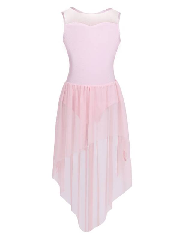 Girls Sleeveless Backless High-low Lyrical Dance Leotard Dress thumb
