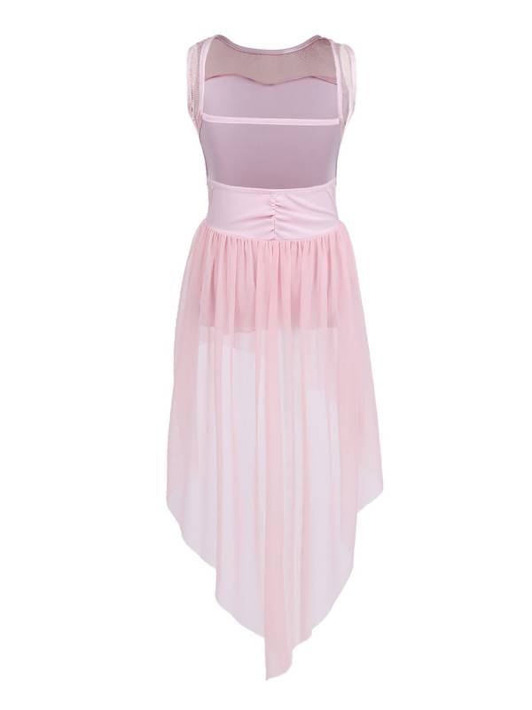 Girls Sleeveless Backless High-low Lyrical Dance Leotard Dress thumb
