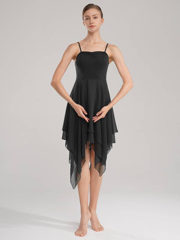 Women Sleeveless Asymmetric Chiffon Lyrical Contemporary Dance Dress thumb