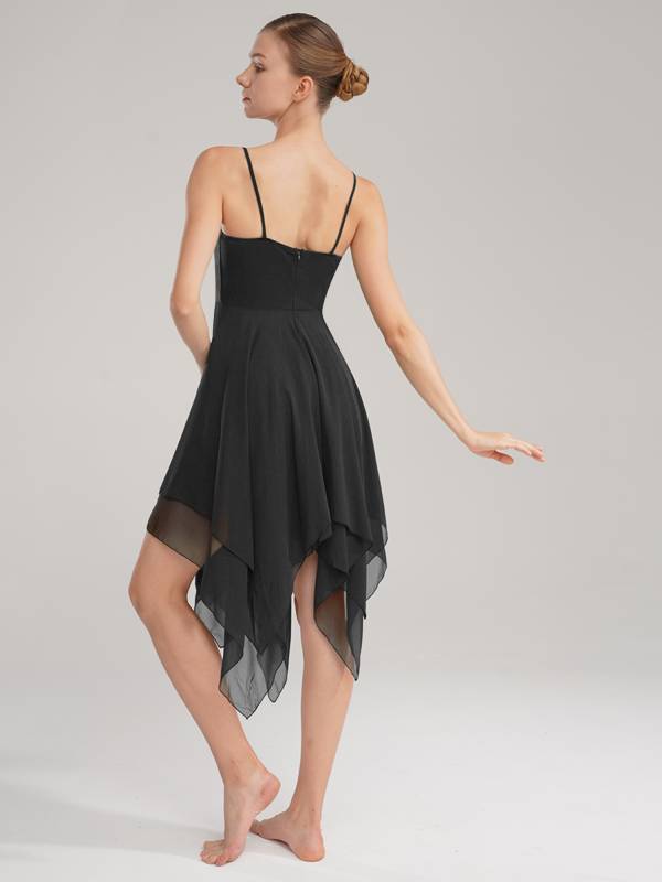 Women Sleeveless Asymmetric Chiffon Lyrical Contemporary Dance Dress thumb