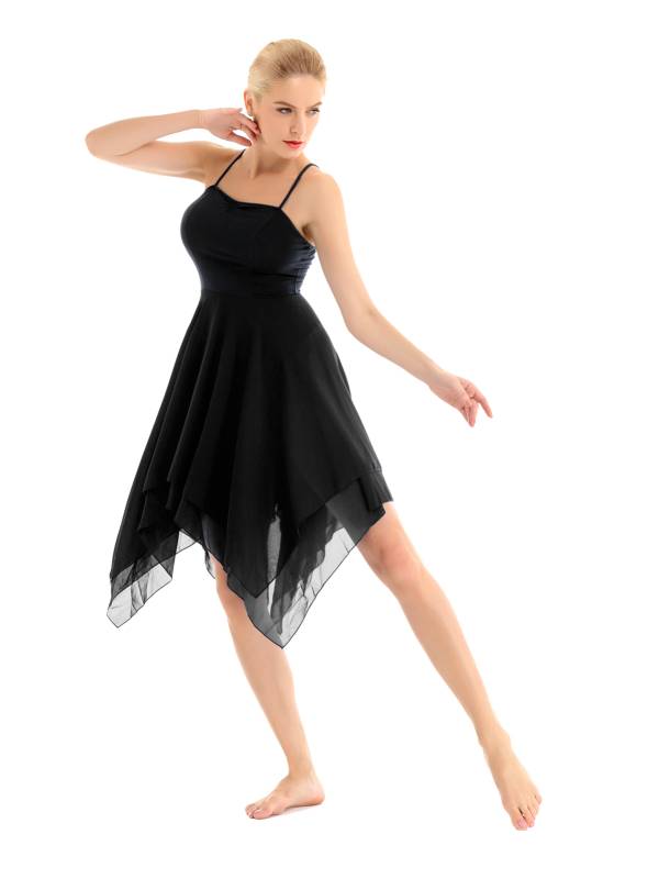 Women Sleeveless Asymmetric Chiffon Lyrical Contemporary Dance Dress thumb