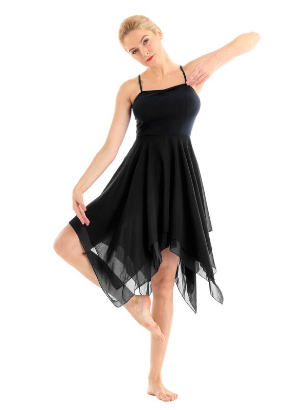 Women Sleeveless Asymmetric Chiffon Lyrical Contemporary Dance Dress thumb