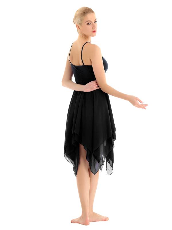 Women Sleeveless Asymmetric Chiffon Lyrical Contemporary Dance Dress thumb