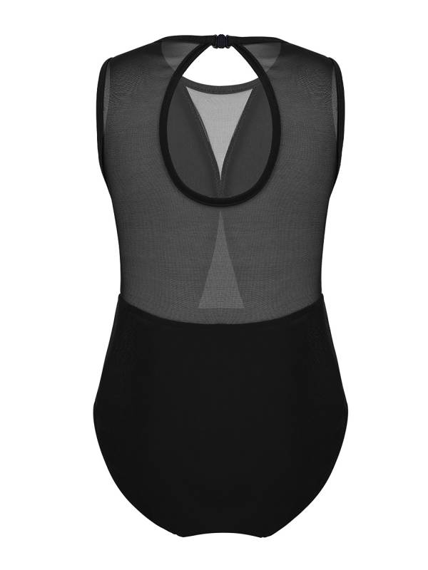 Kids Girls Sleeveless Mesh Keyhole Back Ballet Dance Leotard thumb