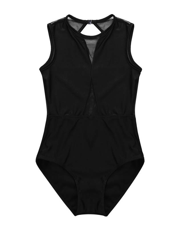 Kids Girls Sleeveless Mesh Keyhole Back Ballet Dance Leotard thumb