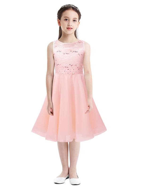 Girls Sequined Lace Chiffon Flower Girls Dresses thumb