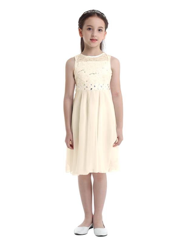 Girls Sequined Lace Chiffon Flower Girls Dresses thumb