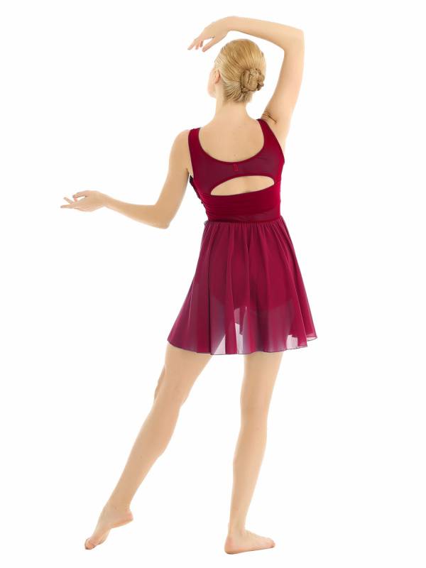 Women Sleeveless Asymmetric Chiffon Lyrical Dance Leotard Dress thumb