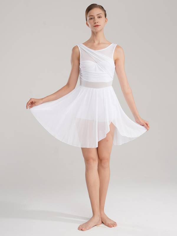 Women Sleeveless Asymmetric Chiffon Lyrical Dance Leotard Dress thumb