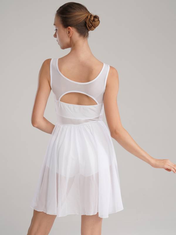 Women Sleeveless Asymmetric Chiffon Lyrical Dance Leotard Dress thumb