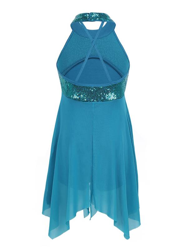 Kids Girls Halter Sequins Lyrical Dance Leotard Dress thumb