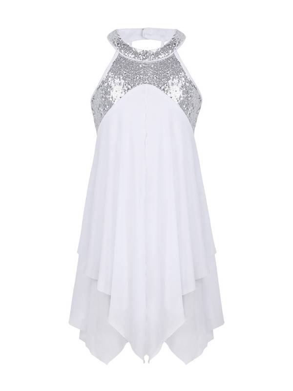 Kids Girls Halter Sequins Lyrical Dance Leotard Dress thumb