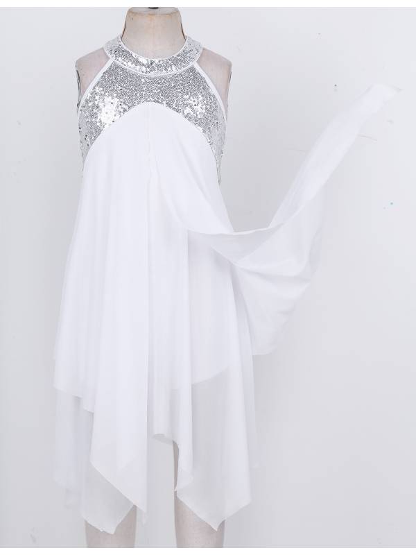 Kids Girls Halter Sequins Lyrical Dance Leotard Dress thumb