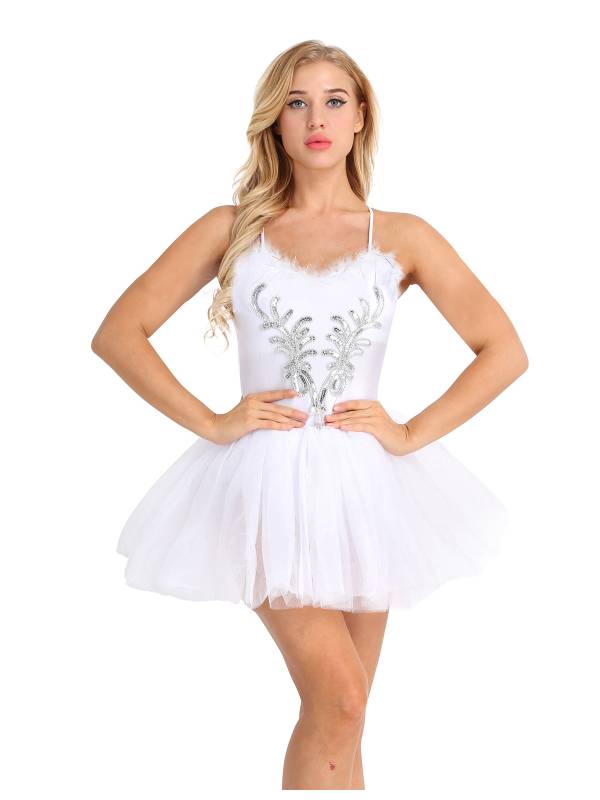 Women Sleeveless Sequined and Beads Ballet Tutu Dress Swan Lake Costume thumb
