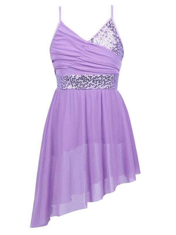 Kids Girls Straps V-Neck Sequined Latin Dance Dress thumb