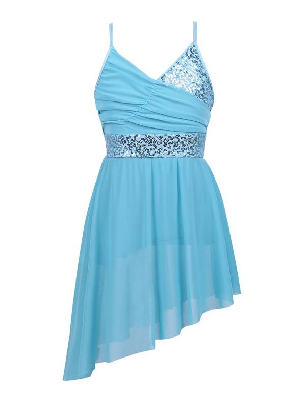 Kids Girls Straps V-Neck Sequined Latin Dance Dress thumb