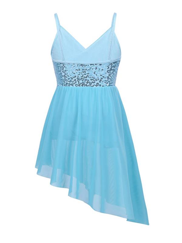 Kids Girls Straps V-Neck Sequined Latin Dance Dress thumb