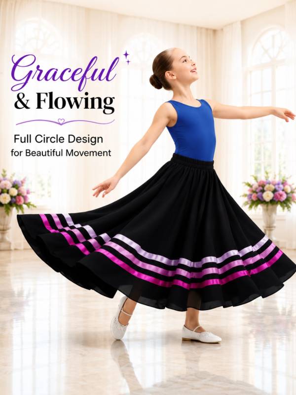 Girls Flamenco Full Circle Swing Skirt for Ballet Recital & Stage Performance thumb
