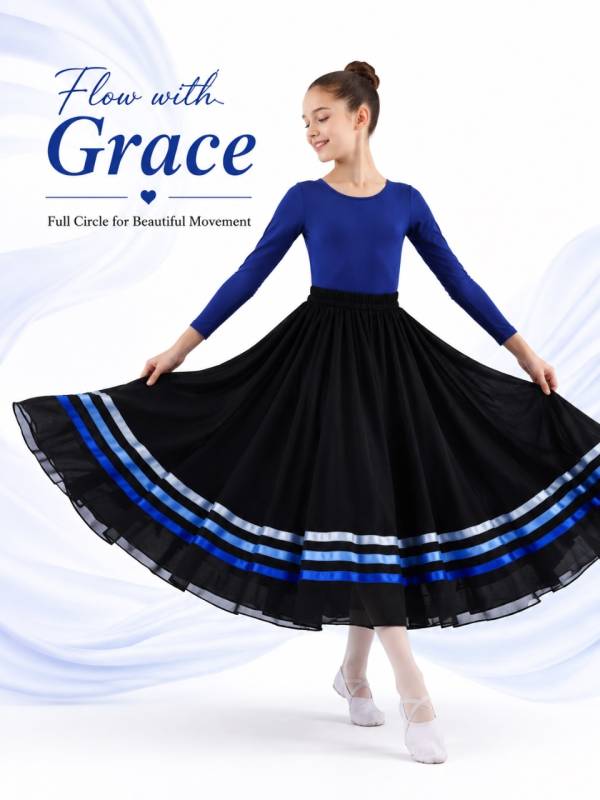Girls Flamenco Full Circle Swing Skirt for Ballet Recital & Stage Performance thumb