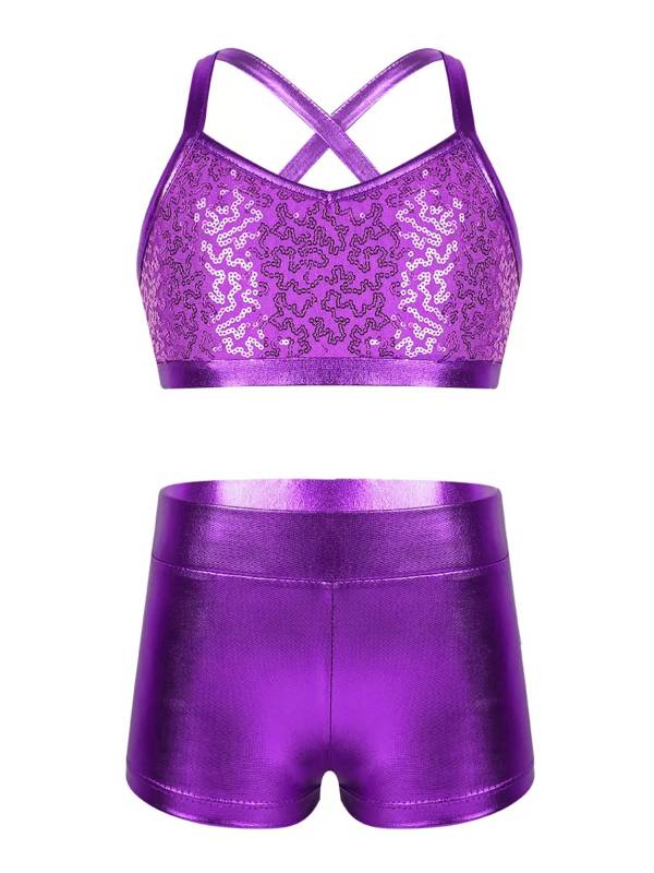 Kids Girls 2pcs Sequins Tank Top and Shorts Jazz Dance Sets thumb