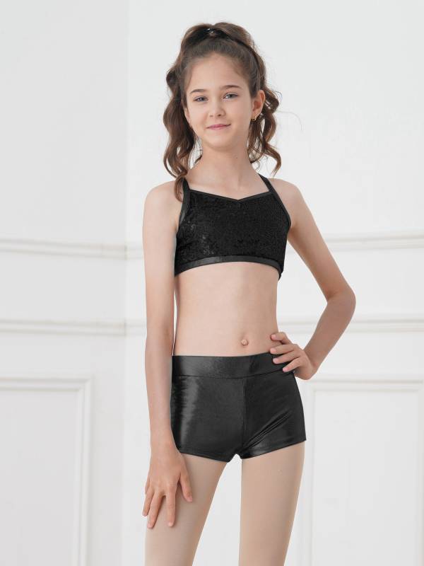 Kids Girls 2pcs Sequins Tank Top and Shorts Jazz Dance Sets thumb