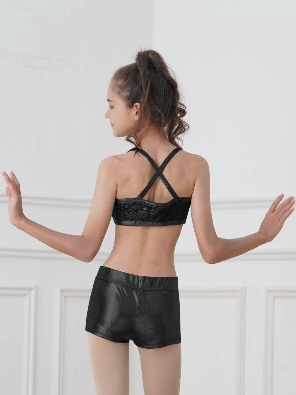 Kids Girls 2pcs Sequins Tank Top and Shorts Jazz Dance Sets thumb