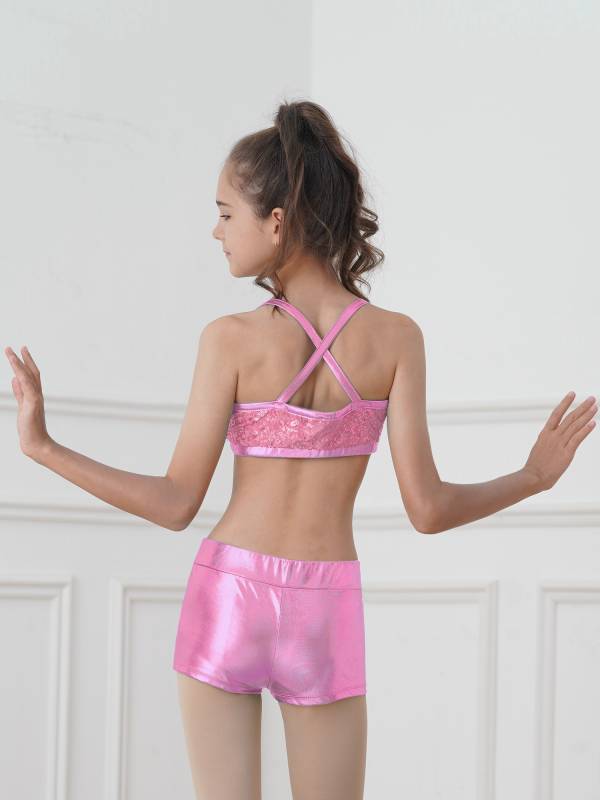 Kids Girls 2pcs Sequins Tank Top and Shorts Jazz Dance Sets thumb