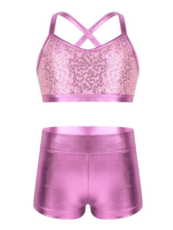 Kids Girls 2pcs Sequins Tank Top and Shorts Jazz Dance Sets thumb