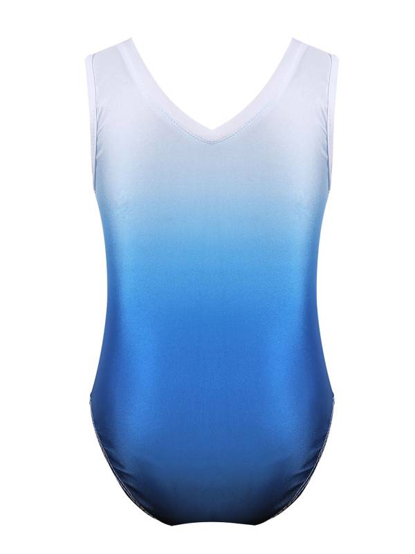 Kids Girls Colorblock Sleeveless V-Neck Rhinestone Ballet Dance Leotard thumb