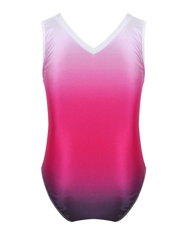 Kids Girls Colorblock Sleeveless V-Neck Rhinestone Ballet Dance Leotard thumb