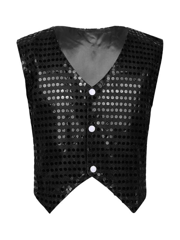 Kids Boys Glittery Sequin Jazz Dance Vest Waistcoat thumb