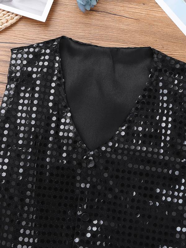 Kids Boys Glittery Sequin Jazz Dance Vest Waistcoat thumb