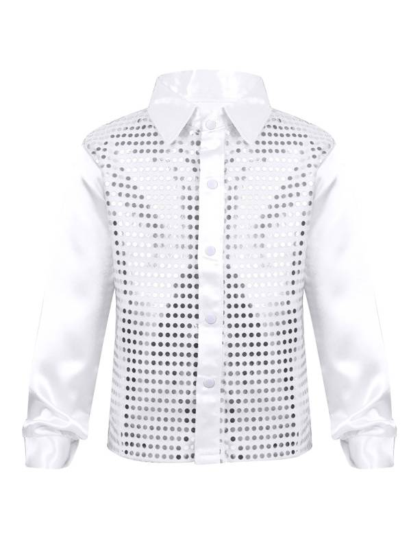 Kids Boys Glittery Sequin Long Sleeve Latin Dance Shirt thumb