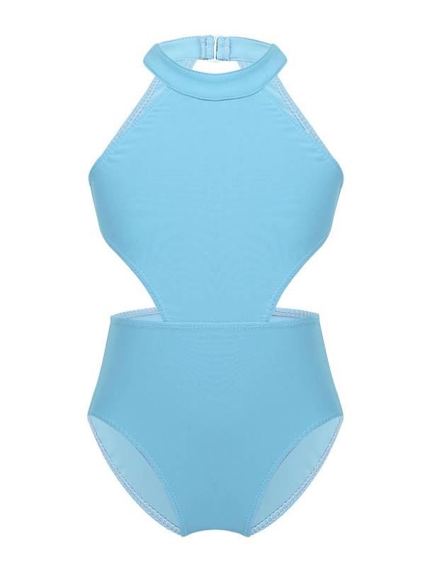 Kids Girls Halter Neckline Sleeveless Cutouts Backless Ballet Leotard thumb