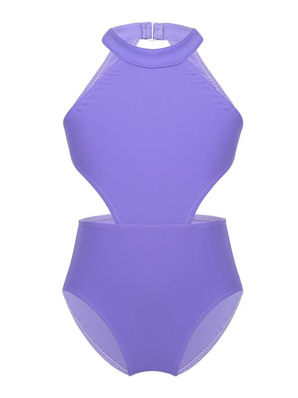 Kids Girls Halter Neckline Sleeveless Cutouts Backless Ballet Leotard thumb