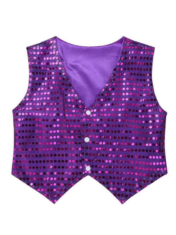 Kids Boys Glittery Sequin Jazz Dance Vest Waistcoat thumb