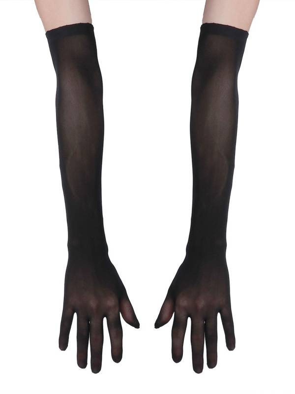 Women 1 Pair See Through Full Finger Long Gloves for Sun Protection thumb