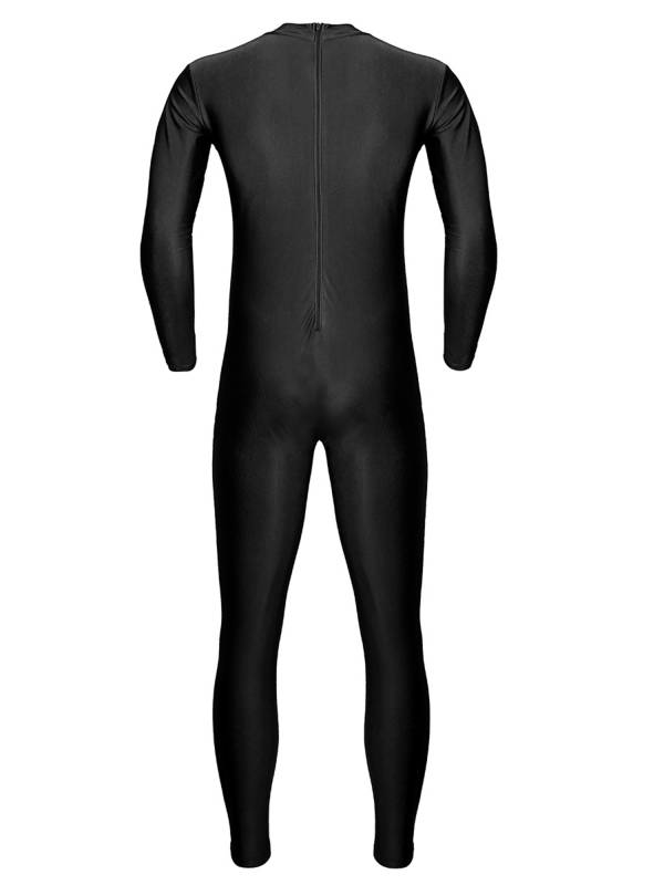 Men One Piece Long Sleeve Slim Fit Solid Gymnastics Unitard thumb