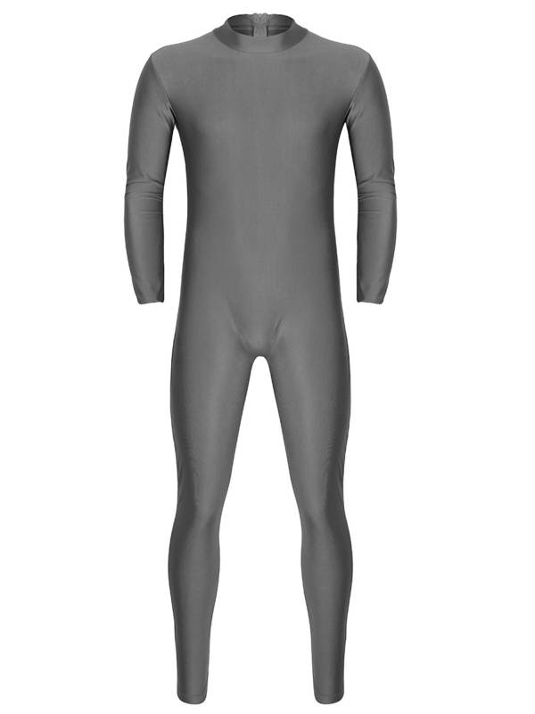 Men One Piece Long Sleeve Slim Fit Solid Gymnastics Unitard thumb