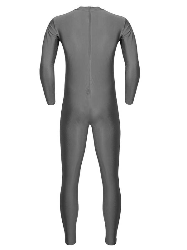 Men One Piece Long Sleeve Slim Fit Solid Gymnastics Unitard thumb