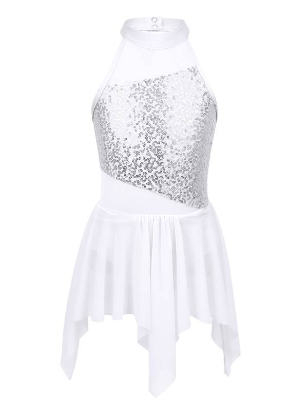 Kids Girls Sleeveless Sequins Leotard Dress for Lyrical Dance thumb