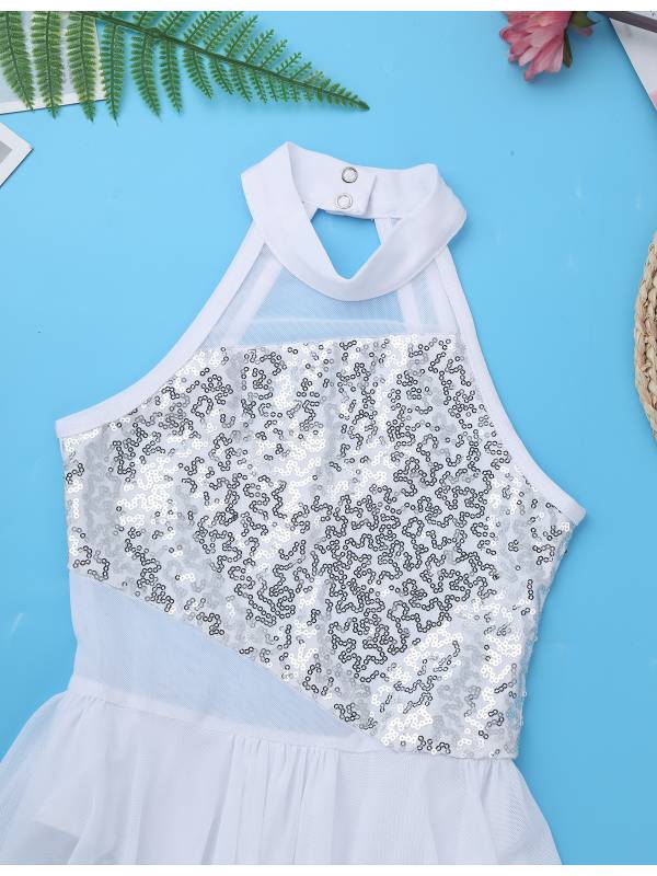 Kids Girls Sleeveless Sequins Leotard Dress for Lyrical Dance thumb