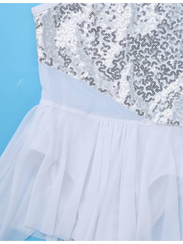 Kids Girls Sleeveless Sequins Leotard Dress for Lyrical Dance thumb