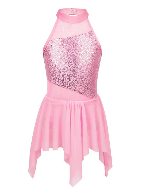 Kids Girls Sleeveless Sequins Leotard Dress for Lyrical Dance thumb
