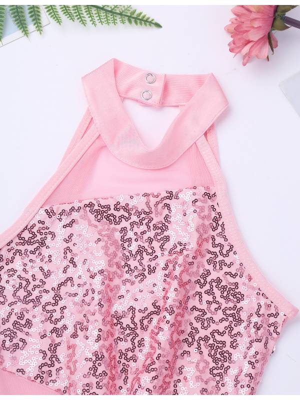 Kids Girls Sleeveless Sequins Leotard Dress for Lyrical Dance thumb