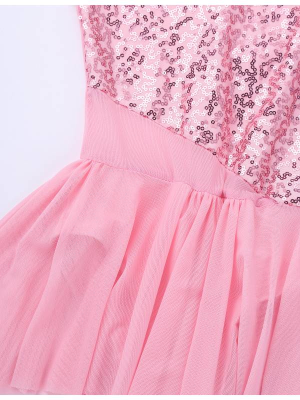 Kids Girls Sleeveless Sequins Leotard Dress for Lyrical Dance thumb