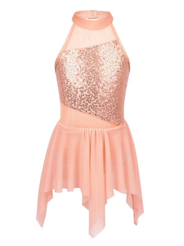 Kids Girls Sleeveless Sequins Leotard Dress for Lyrical Dance thumb